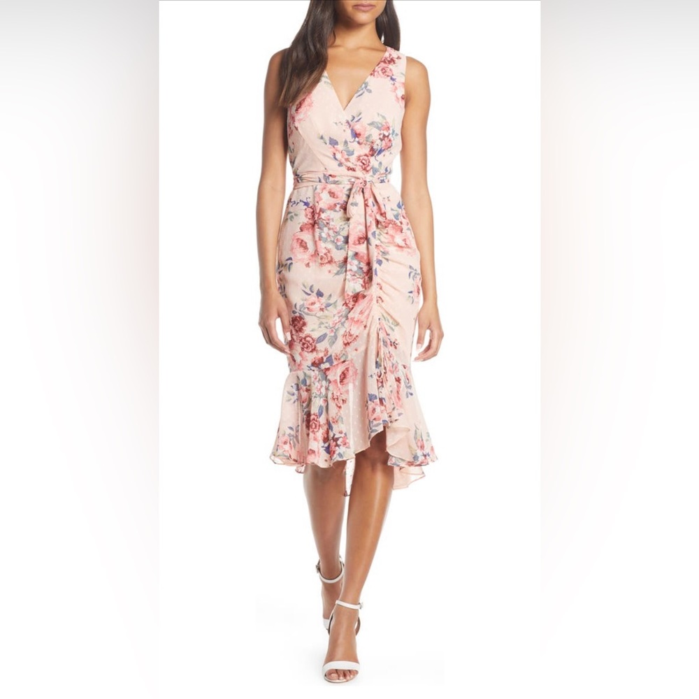 Eliza J Mid-Length Pink Floral Wrap Dress | Size 0 💞